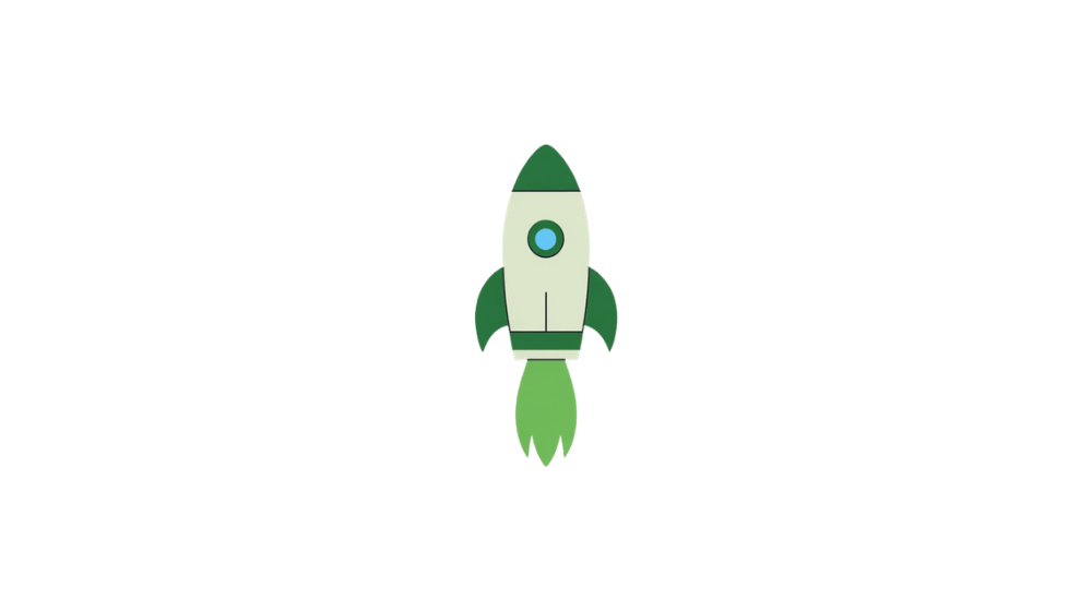 Green rocket launching upwards