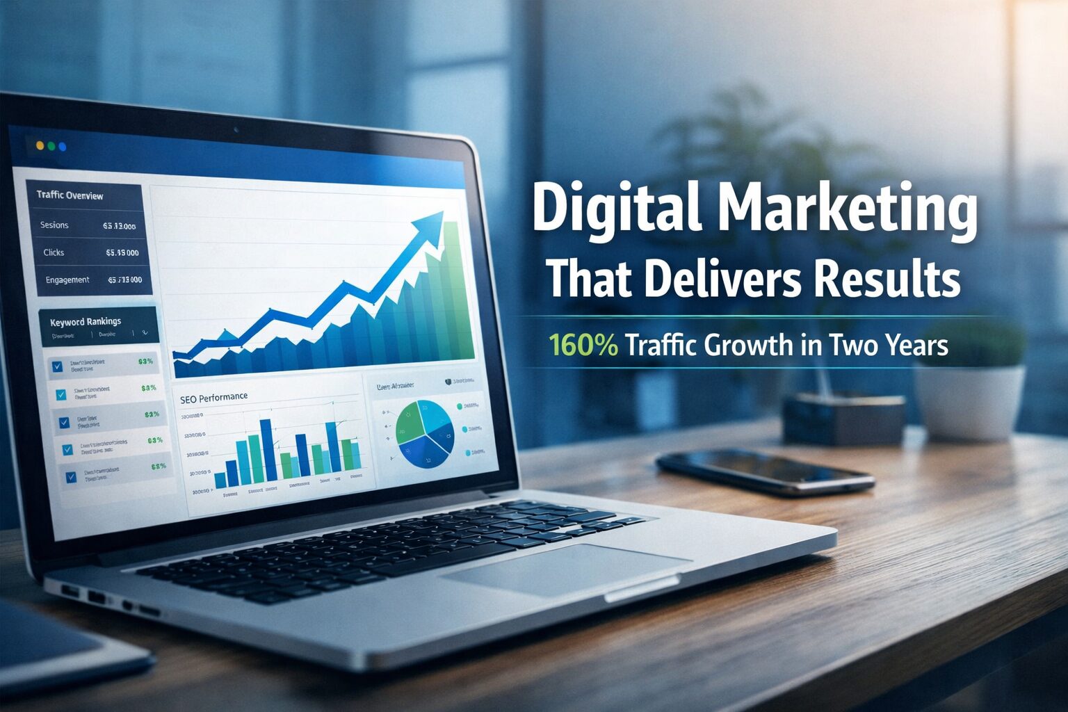 Laptop displaying digital marketing statistics