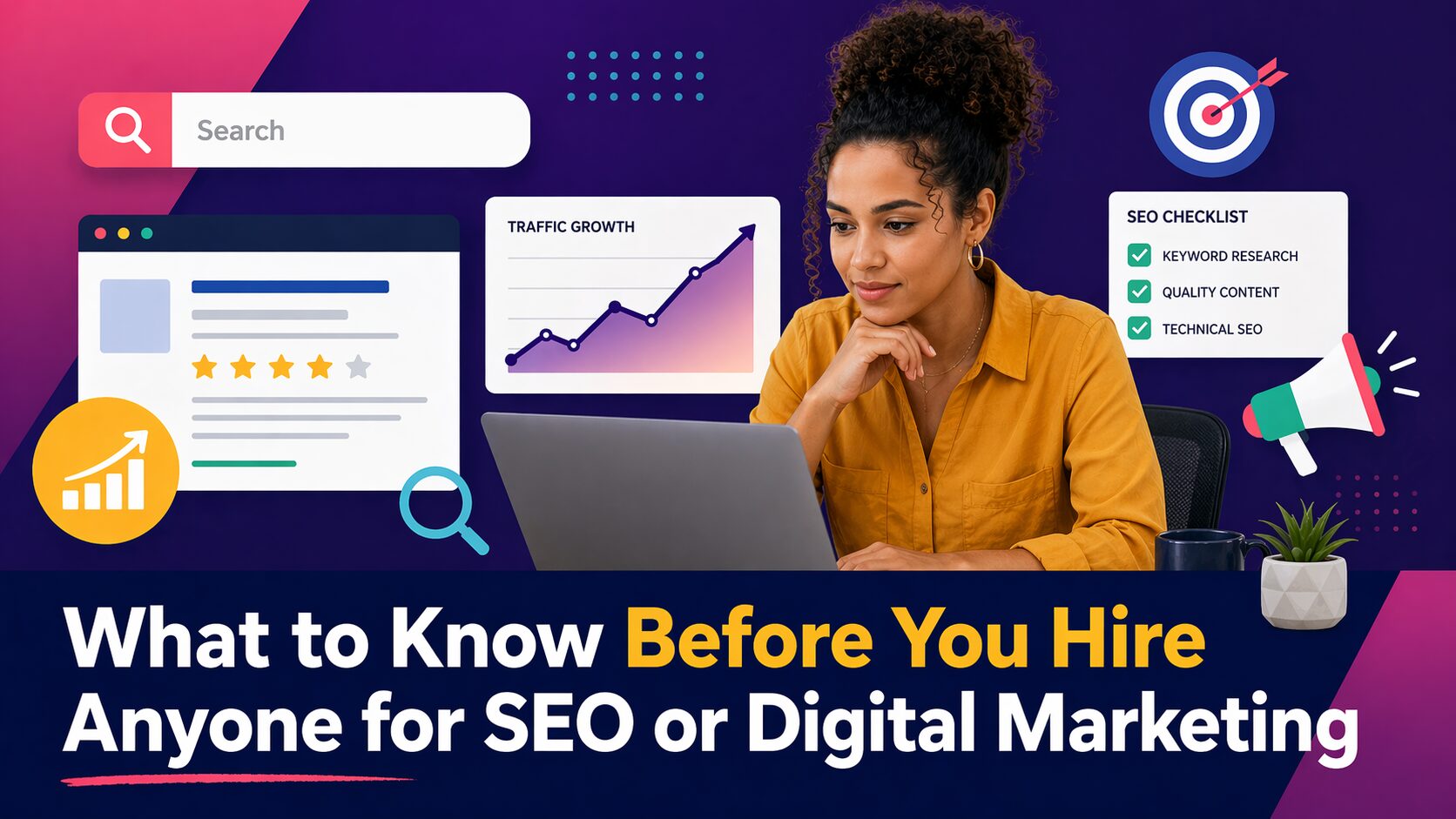SEO hiring tips and checklist graphic