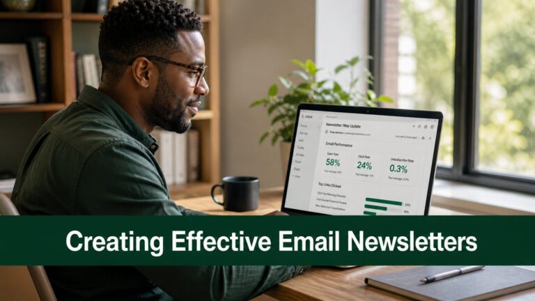 Man analyzing email newsletter statistics